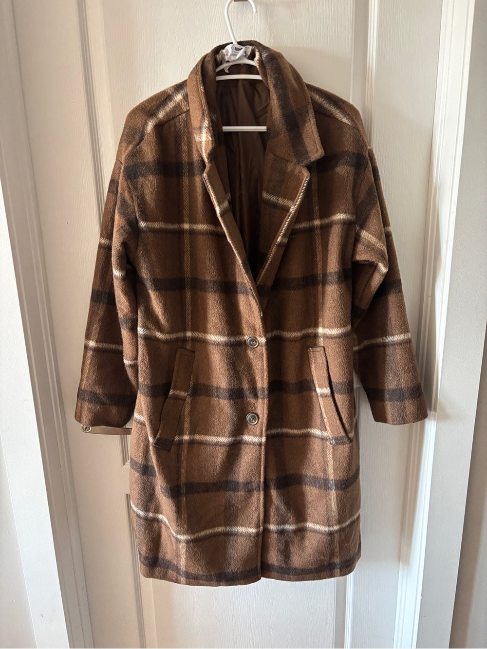 Brown Plaid Women's Coat - Classic Single-Breasted Jacket